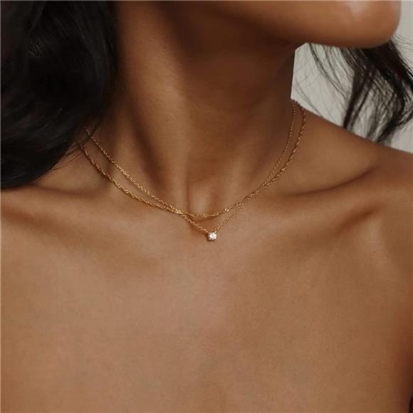 Tewiky Diamond Necklaces for Women, Dainty Gold Necklace 14k Gold Plated Long - Picture 1 of 6